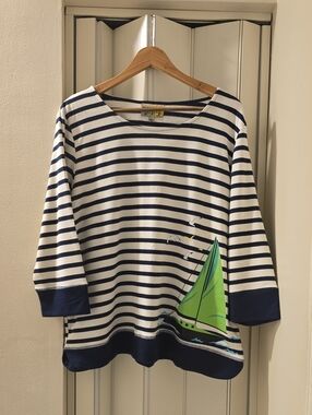 Navy & White Striped Sailboat Top - Palm Grove Petite